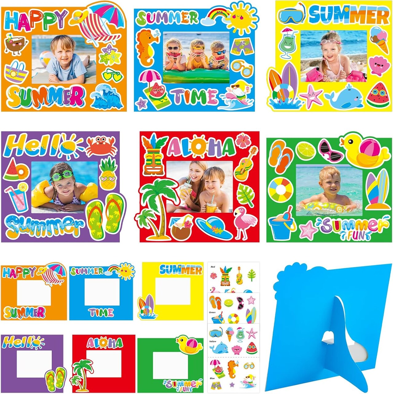 30 Pack Summer Beach Photo Frame Craft Kits for Kids - 6.7" Picture Frame Craft Kits - Summer Color